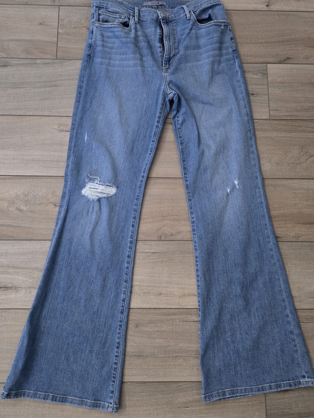 Joe's Jeans Medium Blue Flare Jeans with Distressed Knee